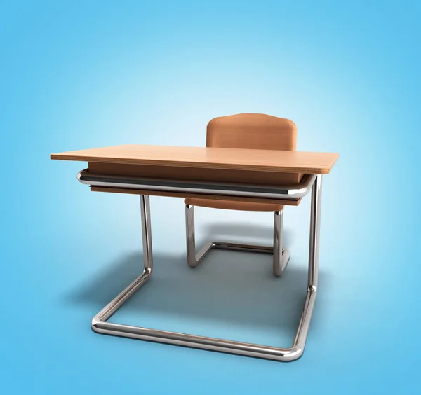 Szkoła biurko i krzesło render 3d na niebieskim tle gradientowym — Zdjęcie stockowe