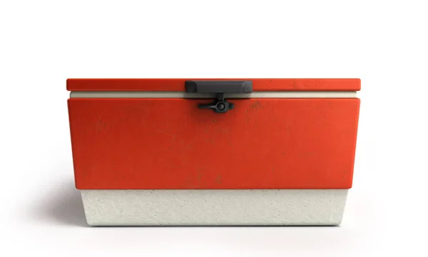 Refrigerador de playa Enfriador 3d rojo renderizar sobre un fondo blanco —  Fotos de Stock