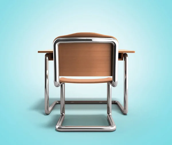 Шкільний стіл і стілець 3d візуалізація на градієнтному фоні — стокове фото