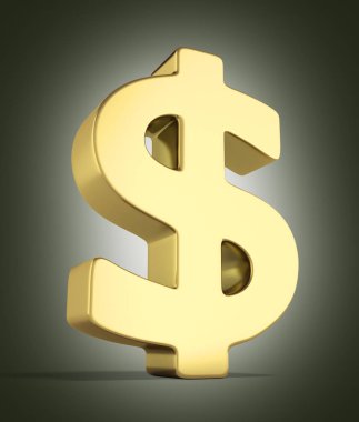 Altın dolar işareti 3d render üzerinde gradyan 