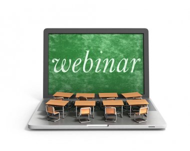 E-öğrenme online eğitim kavramı okul sıraları üzerinde dizüstü keybo