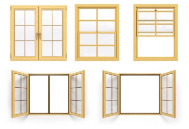 ahşap windows 3d render üzerinde beyaz backgro izole topluluğu