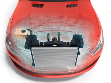 Araba radyatör beyaz araba 3d render içinde