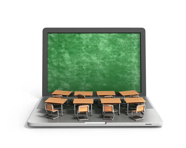 E-learning concept d'éducation en ligne bureaux d'école sur clavier d'ordinateur portable — Photo