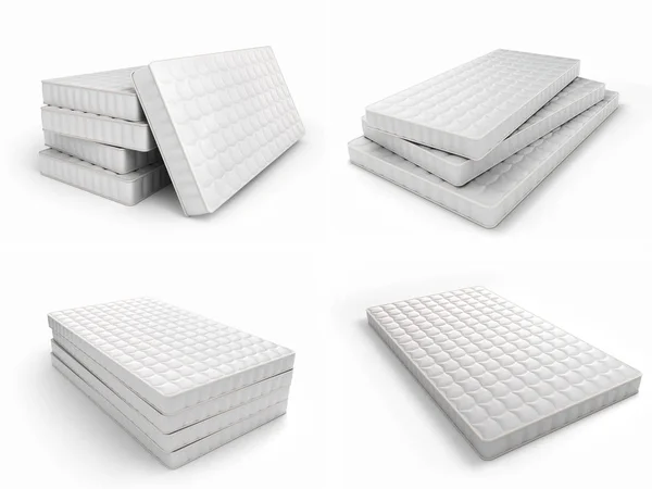 Colección de colchones 3d renderizar sobre fondo blanco — Foto de Stock