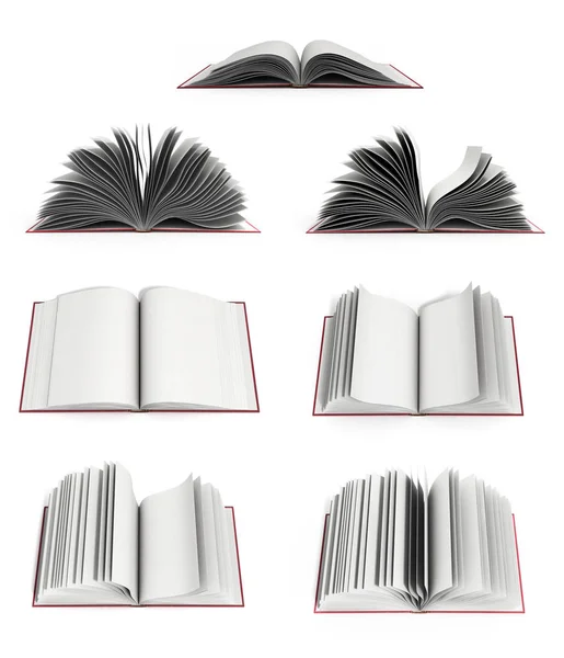 Collection of open book 3d render on white background — Stock Photo, Image