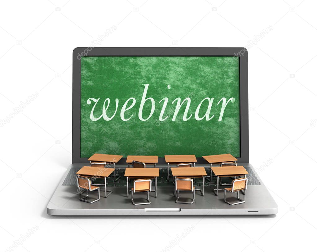 E-learning online education concept school desks on laptop keybo