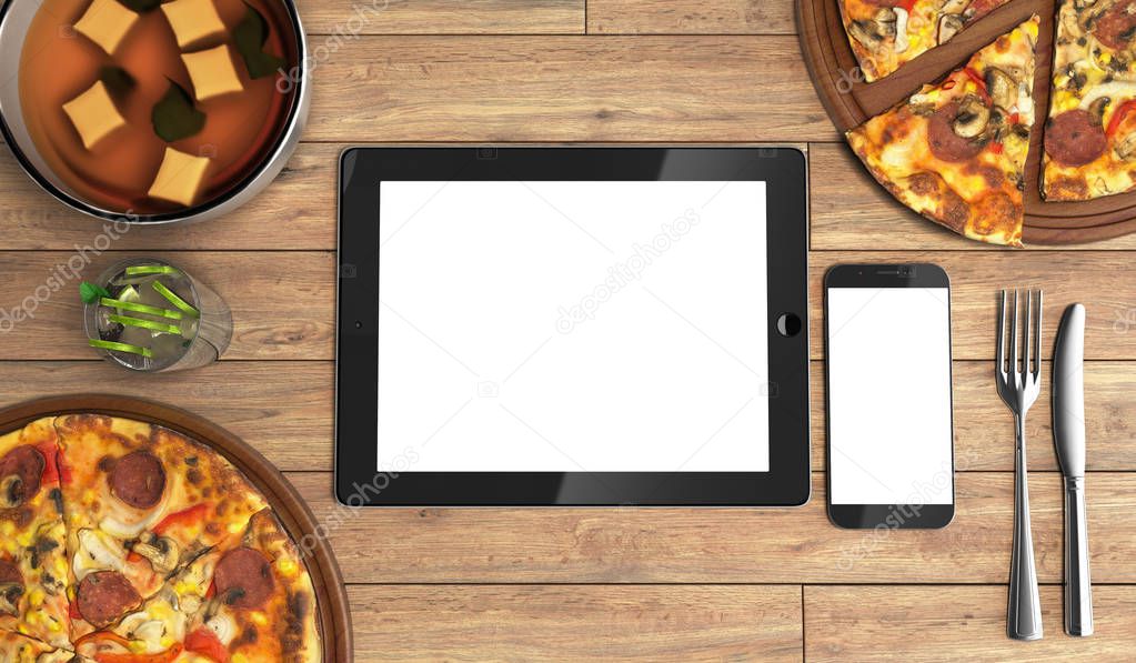 concept of online food ordering, food delivery, the food is clos