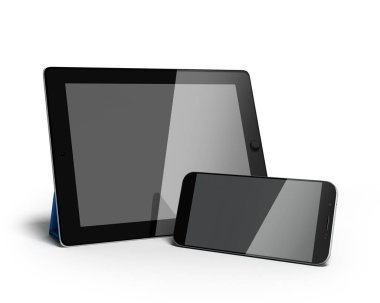 beyaz izole dijital tablet ve smartphone 3d render