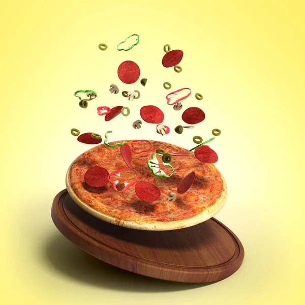 Вкусная итальянская пицца 3D рендеринг на градиент — стоковое фото