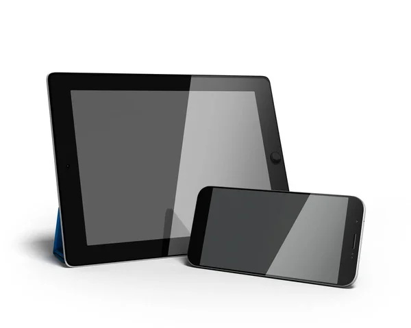 Tablet e smartphone digitali 3d renderizzati isolati su bianco — Foto Stock
