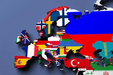 Europe siyasi harita 3d görüntü