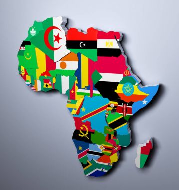 Afrika harita ile bayraklar, ülkelerin 3d çizim