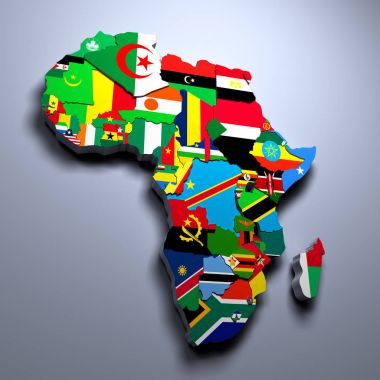 Afrika harita ile bayraklar, ülkelerin 3d görüntü