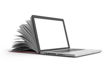 beyaz üzerine yaratıcı E-öğrenme kavramı kitap ve Laptop 3d render