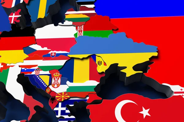 Europas politiska karta 3d render — Stockfoto