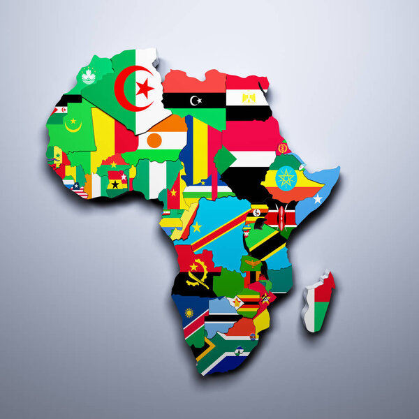 AFRICA MAP WITH FLAGS OF THE COUNTRIES 3d render