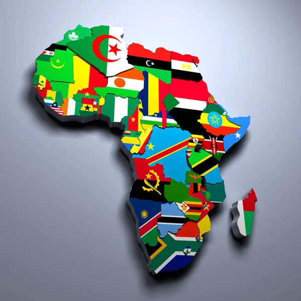 AFRICA MAPA CON BANDERAS DE LOS PAÍSES 3d renderizado imagen — Foto de Stock
