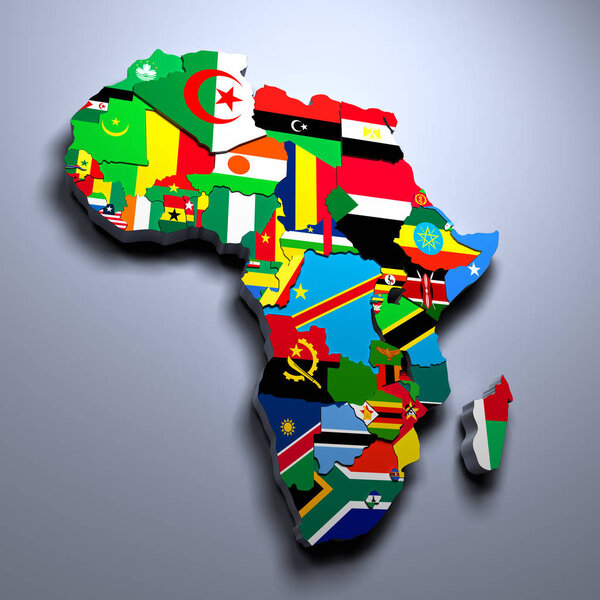 AFRICA MAP WITH FLAGS OF THE COUNTRIES 3d rendered image