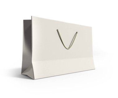 Beyaz arka plan üzerinde beyaz kağıt çanta 3d render