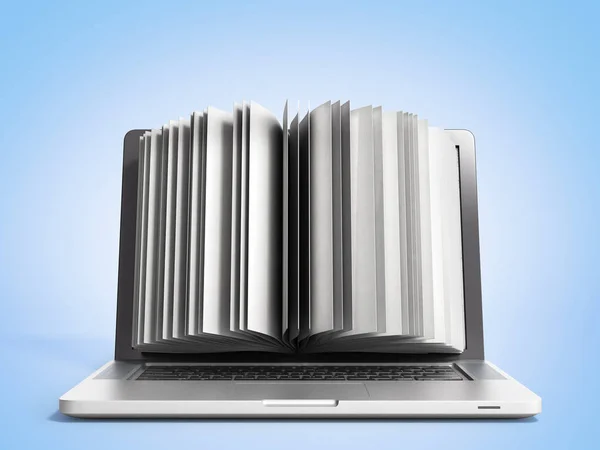 Kreativní kniha pojem E-learning a Laptop 3d vykreslení — Stock fotografie