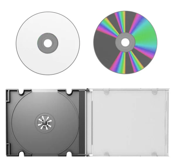 Capa de CD 3D aberta com cd em fundo branco — Fotografia de Stock