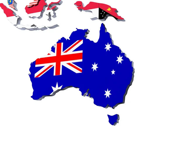 3D-s zászló Térkép Ausztrália renderelt kép, fehér — Stock Fotó