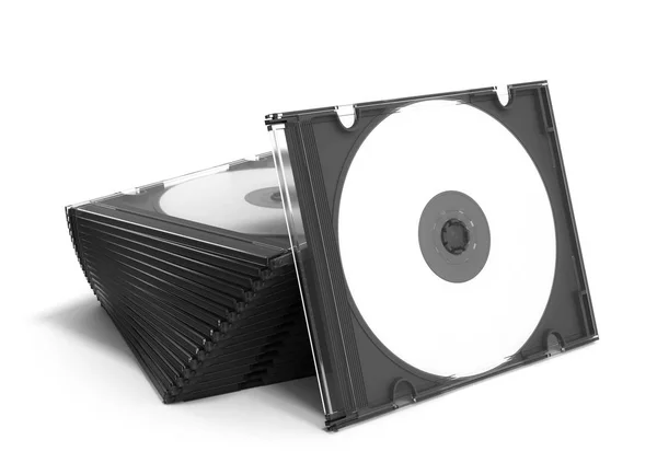 Casos de CD 3D abertos em fundo branco — Fotografia de Stock