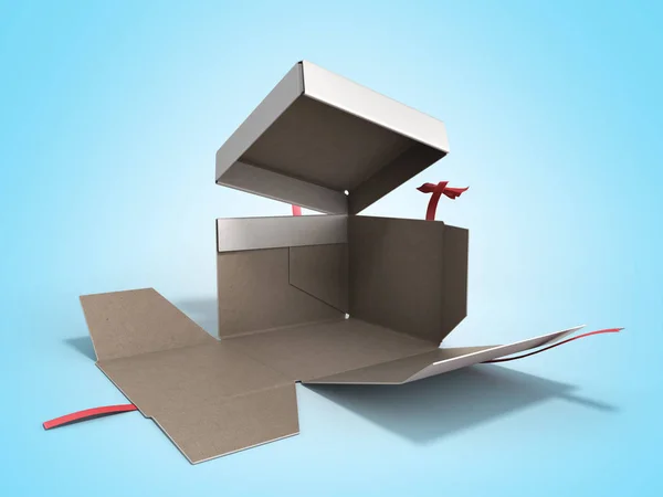 Buka Kotak Hadiah White Square dengan Red Ribbon dan render Bow 3d — Stok Foto