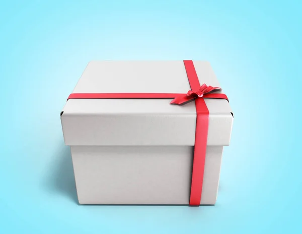 Caja de regalo cuadrada blanca con cinta roja y arco 3d renderizado en gradi —  Fotos de Stock