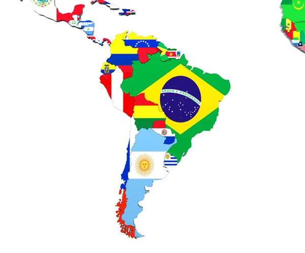 Південна Америка карта 3d ілюстрації на білому — стокове фото