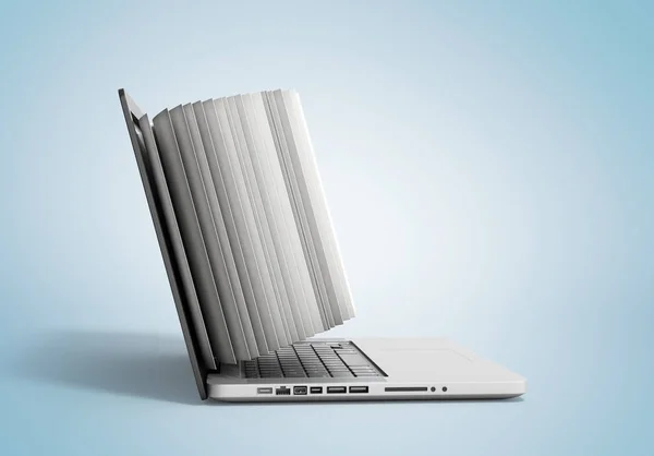 Kreatív E-learning koncepció könyv és Laptop 3d render — Stock Fotó