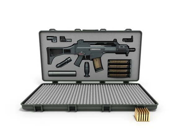 Gun in the briefcase 3d render on a white background — Stock Photo, Image