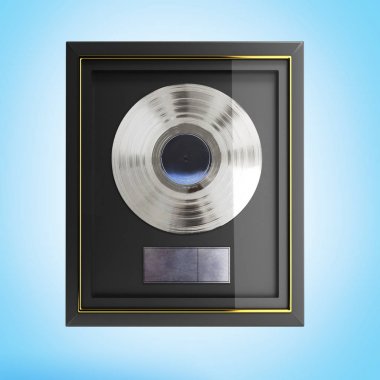 Etiketli çerçeve üzerinde duvar 3d render mavi, gümüş Cd Ödülü