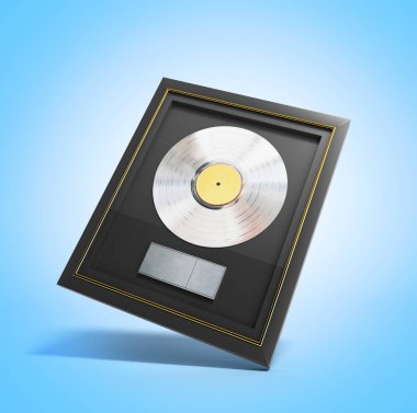 Etiketli çerçeve üzerinde duvar 3d render mavi, gümüş Cd Ödülü