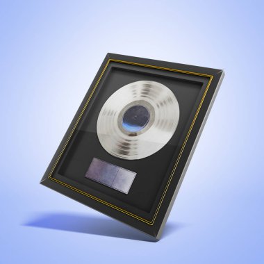 Etiketli çerçeve üzerinde duvar 3d render mavi, gümüş Cd Ödülü