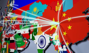 Çin kavramı dünyada online alışveriş 3d render göster