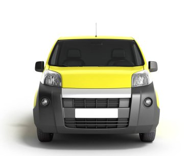 Yellow delivery car in front on a white background 3D illustrati clipart