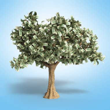 Degrade 3d illustratio yüz doları faturalarında ağacıyla Doları