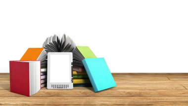 E-kitap okuyucu kitap ve tablet üzerinde 3d resimde başarı k ahşap