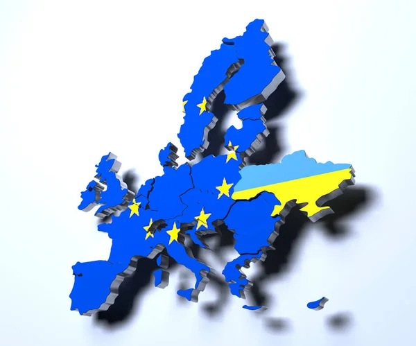 Europeiska unionens politiska karta 3d renderad bild på lutning — Stockfoto