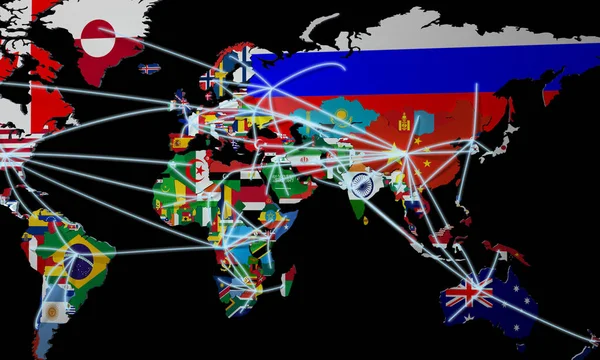 Online nakupování v světě mapa 3d ilustrace na černém pozadí — Stock fotografie