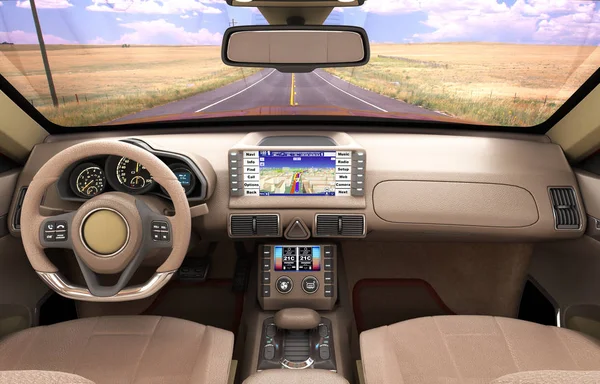 Modern yeni araba yolda kablosuz ile önden görünüm tablosu