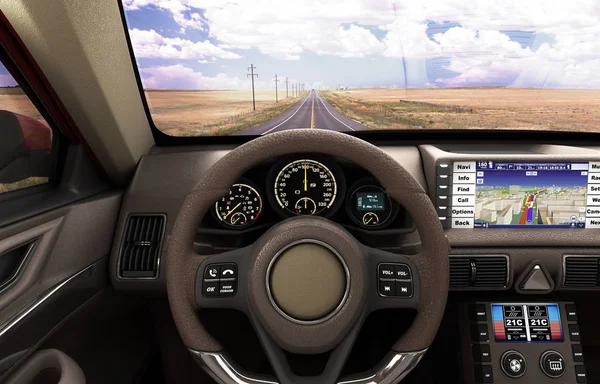 Modern yeni araba yolda kablosuz ile önden görünüm tablosu