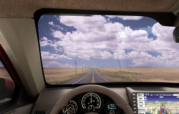 Modern yeni araba yolda kablosuz ile önden görünüm tablosu