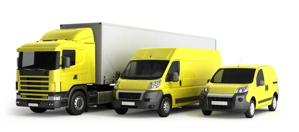 3D rendering of a truck a van and a lorry against a white backgr — Stock Photo, Image