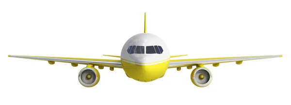 Branco e amarelo avião 3d renderização no fundo branco — Fotografia de Stock