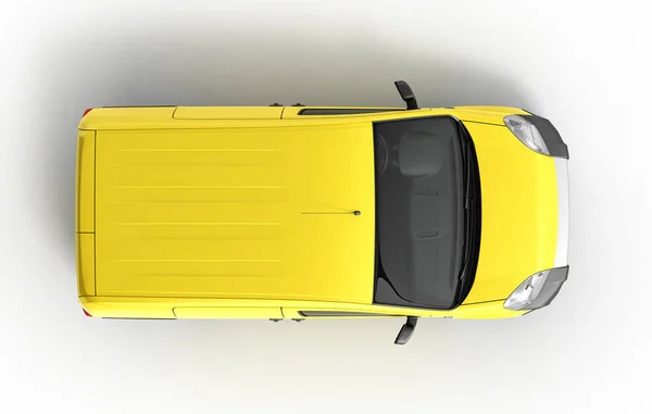 Żółty dostawy samochodu w górę na białym tle ilustracja 3d — Zdjęcie stockowe