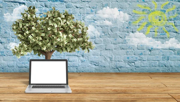 Para ağacını breeck arka plan 3d rende ile siyah boþ ekran pc