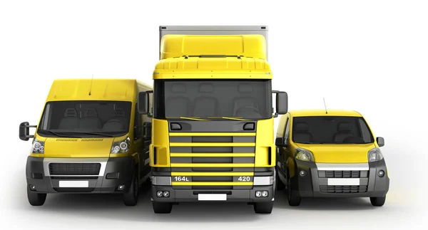 Illustration 3D d'un camion une camionnette et un camion contre un bac blanc — Photo